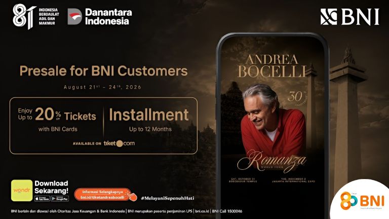 Tiket Andrea Bocelli 'Romanza' Presale Mulai 21 Agustus, Ada Diskon hingga 20% untuk Nasabah BNI, Cek di Sini!