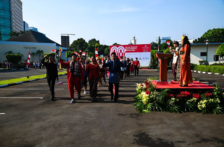 Peringatan HUT ke-80 RI di Hotel Borobudur Jakarta pada Minggu (17/8/2025) berlangsung dengan suasana khidmat dan penuh dengan rasa nasionalisme